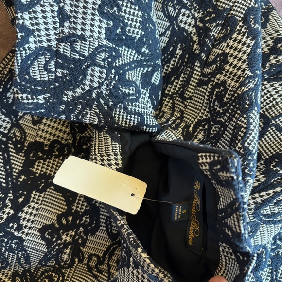 Brooks Brothers Navy White Houndstooth Floral Jacquard Sheath Dress 6 NWT $198 - Picture 9 of 10